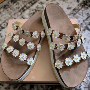 NOBO Brown and White Floral Sandals with Decorative Straps